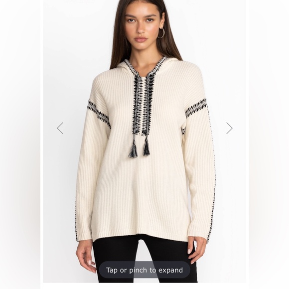 Johnny Was Cream Beltran Multi Color Whipstitch Hooded Baja Sweater - Picture 3 of 8